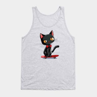 Cute Black Cat on a Skateboard Tank Top